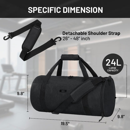 MIER Gym Bag Round Duffle Bag with Shoe Compartment & Wet Pocket, Lightweight Carry on Duffel for Men Women Workout Fitness Travel Sports, 24L, Black
