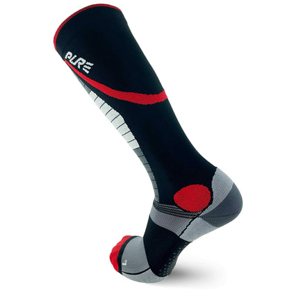Pure Athlete Lifting Socks- Weightlifting Shin Guards, Deadlift Protector Compression Sock for Cross Training & Weightlift (Black/Red, Large)