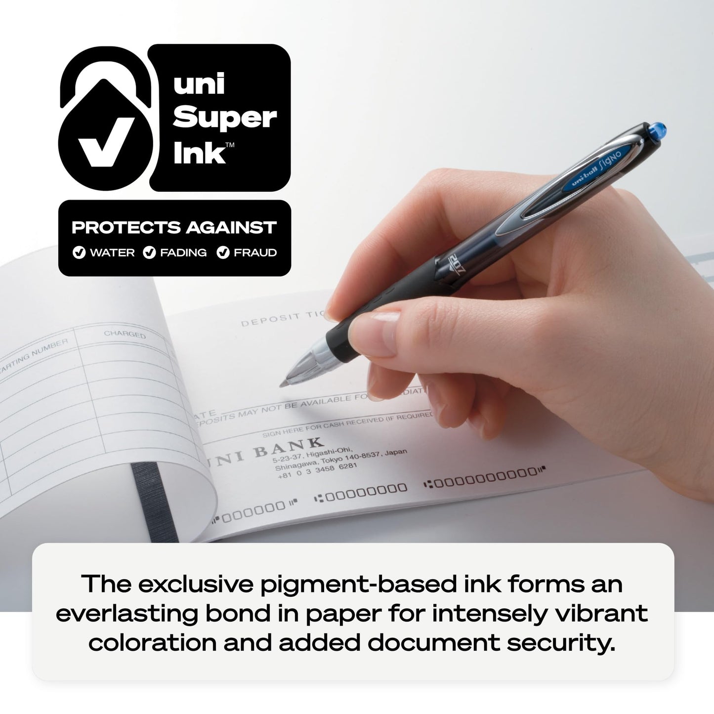 uni-ball® 207™ Retractable Fraud Prevention Gel Pens, Micro Point, 0.5 mm, Black Barrels, Black Ink, Pack Of 12