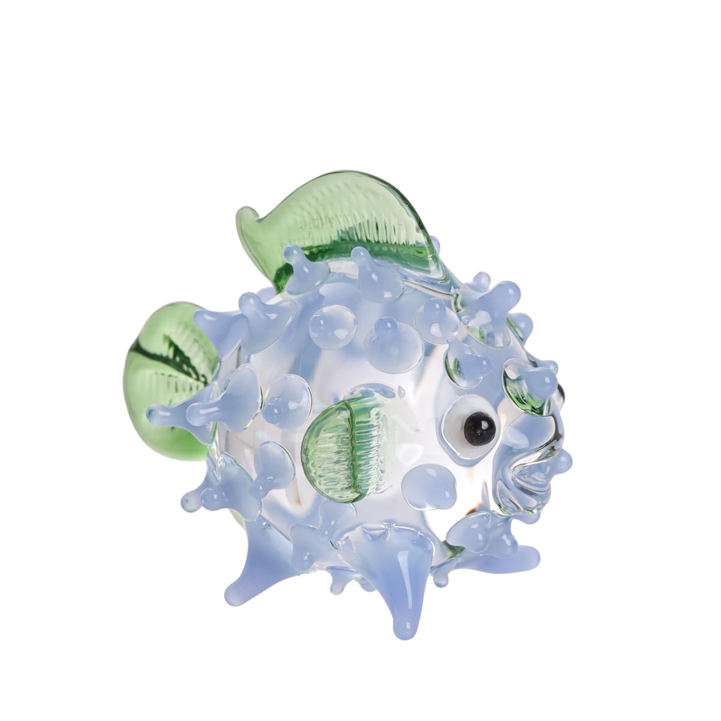 M Audomsak Ocean Blue Hand Blown Glass Pufferfish Figurine – Cute Mini Ocean Fish Art Glass Sculpture, Sea Life Collectible, Small Glass Animal Decor for Desk Shelf Home Decoration, Ocean Lover Gift
