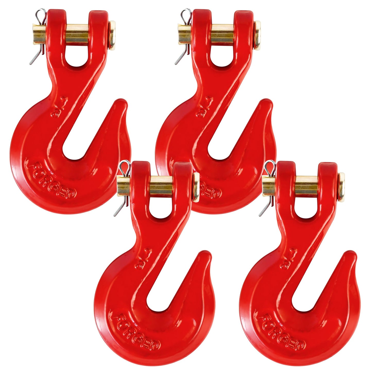 3/8" Clevis Grab Hooks (4 Pack) Heavy Duty Chain Hook for 3/8 Inch Grade 70 Chain Forged Alloy Steel- for Trailer Truck Transport - Yellow Chromate Finish - 7,500 lbs