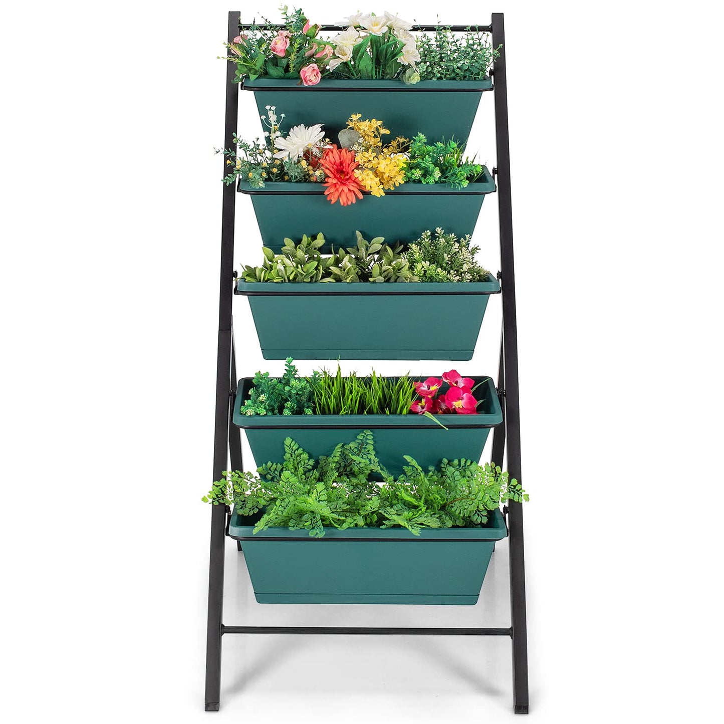 Giantex Set of 2 Vertical Planter Raised Bed, Elevated Garden Beds with Water Drainage Hole, Freestanding 5 Container Boxes for Herb Vegetables Flowers Growing, Outdoor Indoor Patio Balcony