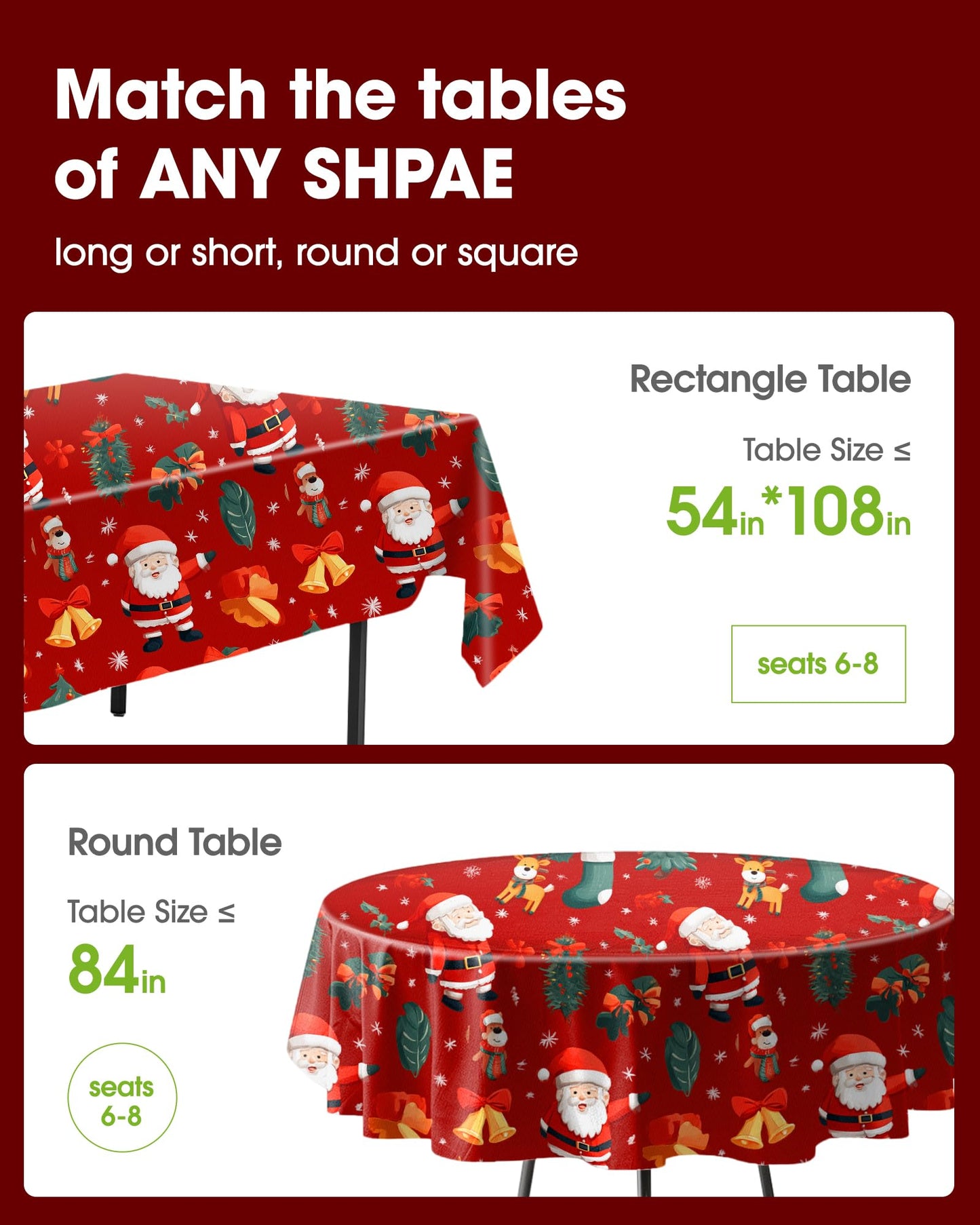 Pureegg Plastic Table Cloth Disposable 10 Pack, 54 x 108 Inch Table Cloths for Parties, Decorative Tablecloths for Rectangle Tables, Christmas Tablecloth Plastic, Leakproof & Sturdy, Christmas Red