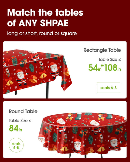 Pureegg Plastic Table Cloth Disposable 6 Pack, 54 x 108 Inch Table Cloths, Christmas Decorations, Xmas Decor, Party Tablecloths, Rectangle, Holiday Plastic Cover, Waterproof, Christmas Red