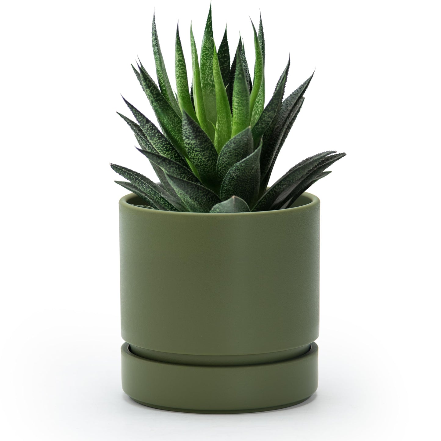 Phoenix Vine 4 Inch Planter Pot with Drainage Hole & Saucer, Deep Water Catch Tray, Straight Cylindrical Round Pot for Plants, Olive, Pack of 1, 23-D-R-1