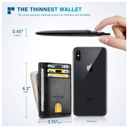 RUNBOX Slim Minimalist Front Pocket RFID Blocking Leather Wallets for Men and Women Gift Box