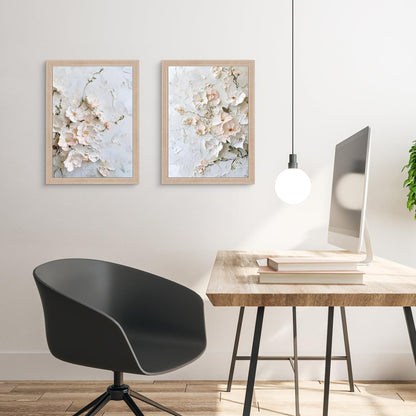 Framed 3D Floral Texture Canvas Wall Art Relief Textured Floral Oil Painting Modern Neutral Floral Poster Gallery Framing Plant Decor Living Room Bedroom 12x16inch x 2 Ready to Hang