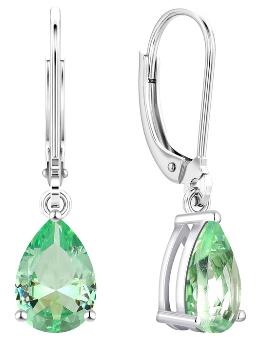 YL 925 Sterling Silver Teardrop Dangle Drop Earrings for Women 7x10 MM Solitaire Apple Zirconia Leverback Jewelry
