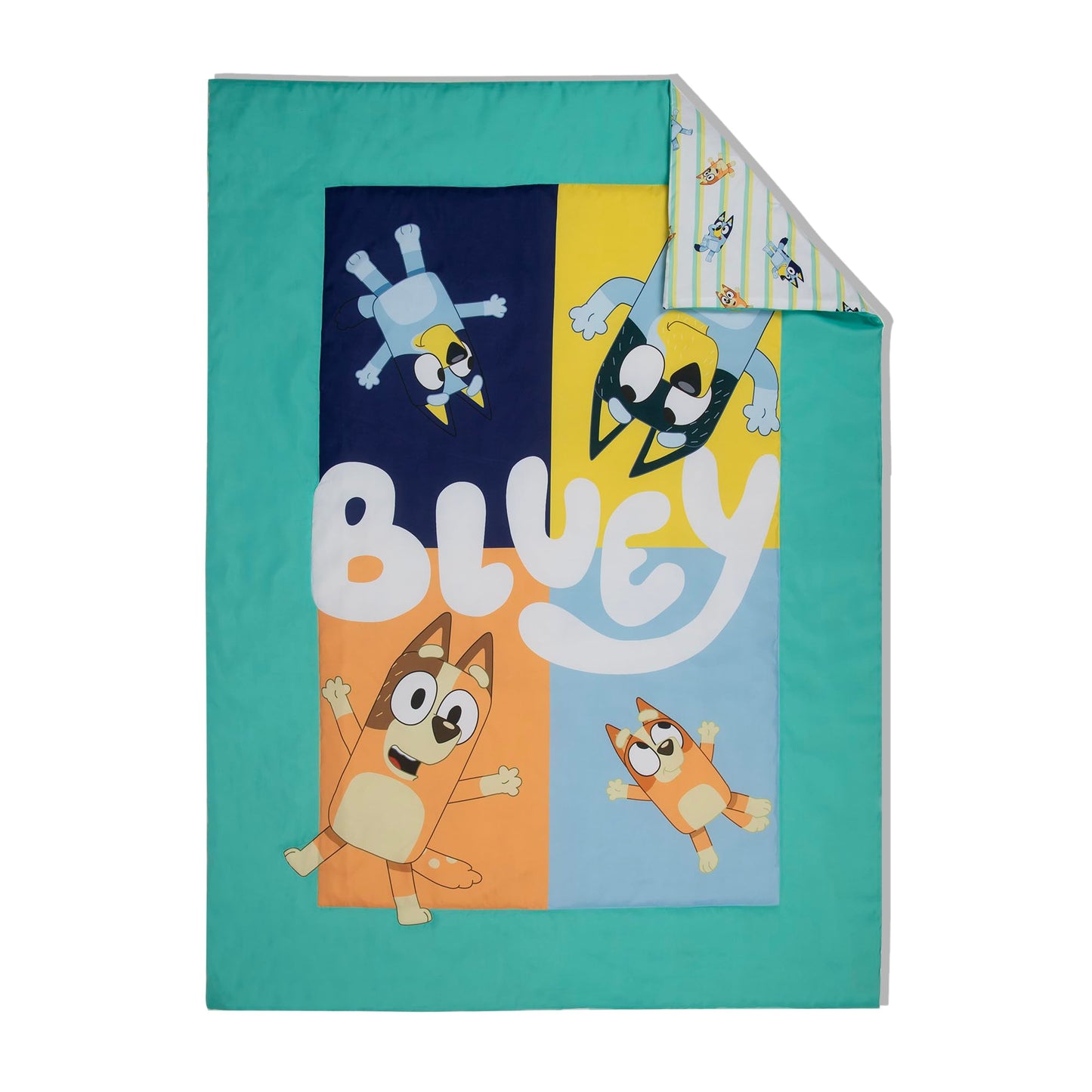 Bluey 4 Piece Toddler Bedding Set – Includes Comforter, Sheet Set – Fitted Top Sheet Reversible Pillowcase for Boys or Girls Bed, Blue