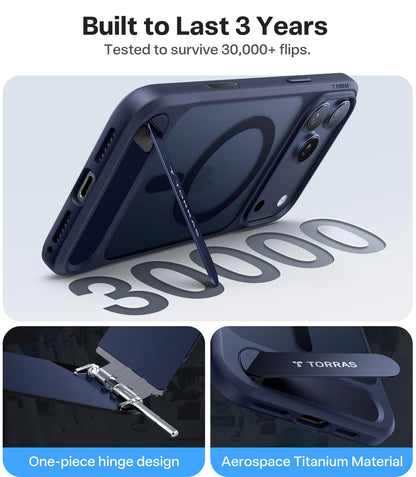 TORRAS Stand for iPhone 17 Pro Max Case – Durable Titanium Stand, Compatible with Magsafe, Camera Button Shield, 12FT Drop Protection for iPhone 17 Pro Max Cover – Navy Blue