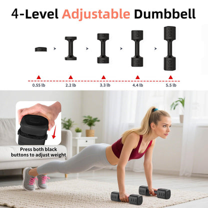 Nimsqury 2-in-1 Adjustable Dumbbell Set, Upgraded 4 Levels Hand Weights for Women Men, Each 2.2/3.3/4.4/5.5lb, Convertible Weights Dumbbells and Kettlebell Set for Home Gym Exercise & Fitness
