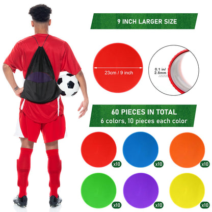 ZIECE 60 Pcs Poly Spot Markers Non-Slip Rubber Floor Dots for Gym, Flat Cones Agility Markers Poly Dots for Gym Floor Spot Markers for Sports Soccer Basketball Speed Agility Training Dance Classroom