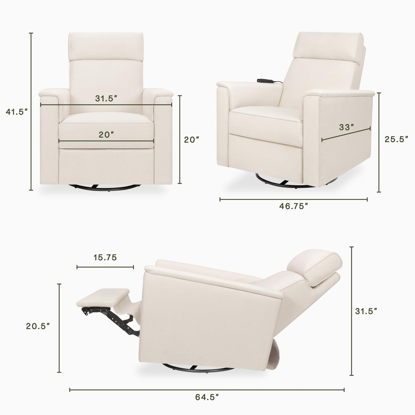 Namesake Willa Deluxe Power Recliner & Swivel Glider with Heat & Massage in Performance Cream Eco-Weave, Built-in USB Charging Port, Greenguard Gold & CertiPUR-US® Certified