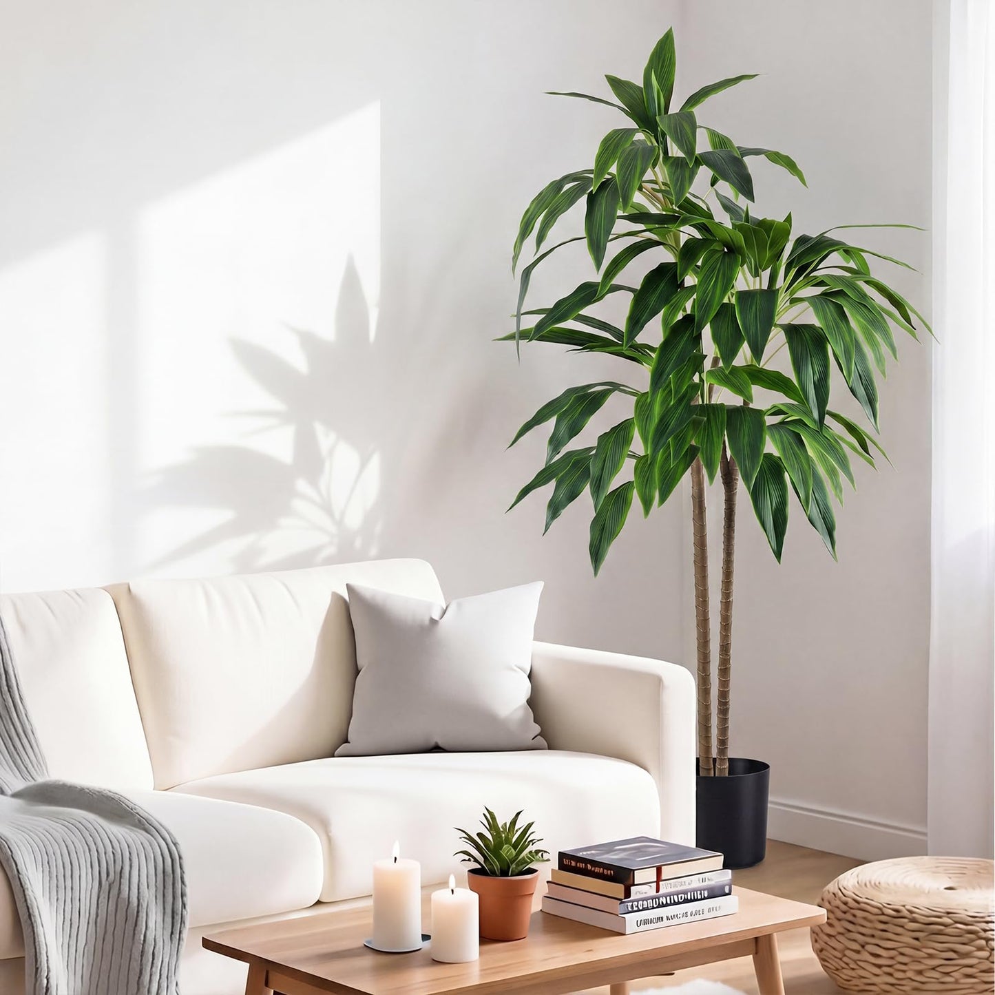 DUMOS 51in Artificial Dracaena Tree, Tall Fake Faux Plants Indoor with Lifelike Leaves Black Planter Pot, Artificial Silk Tree Maintenance Free for Home Office, House, Living Room, Porch Decor