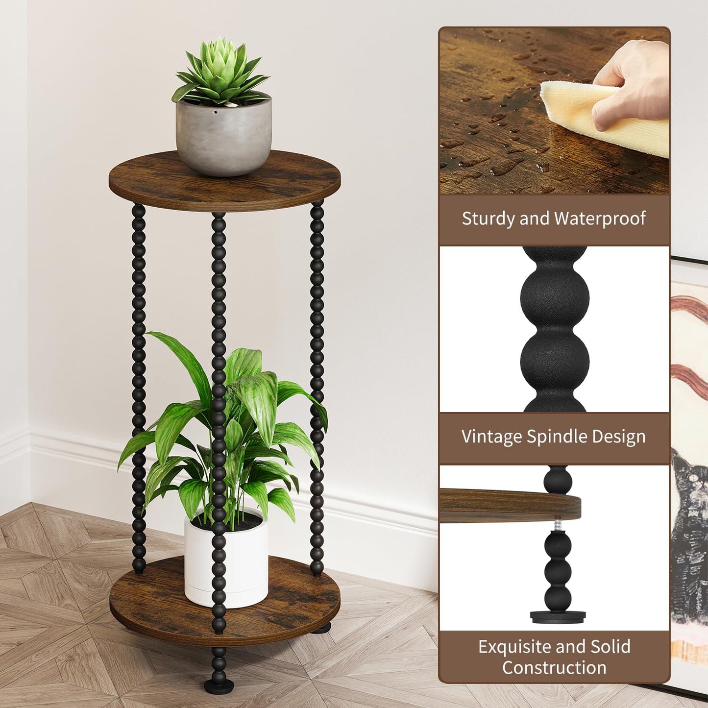 YINMIT Plant Stand Indoor, 2 Tier Small Plant Stand, 23" Tall Metal Spindle Poles Plant Stands, Corner Flower Pot Stand, Plant Tables Indoor, Planter Pot Holder for Balcony Garden Patio Living Room