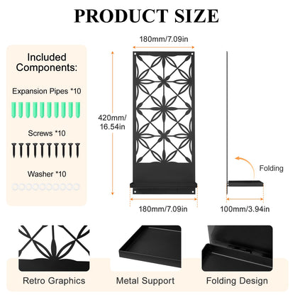 Doodlream 2 Pack Candle Wall Sconces, Retro Black Metal Wall Candle Holders, Foldable Floating Shelves with Rectangle Floral Geometric Back, Farmhouse Wall Decor for Entryway Living Room Bedroom