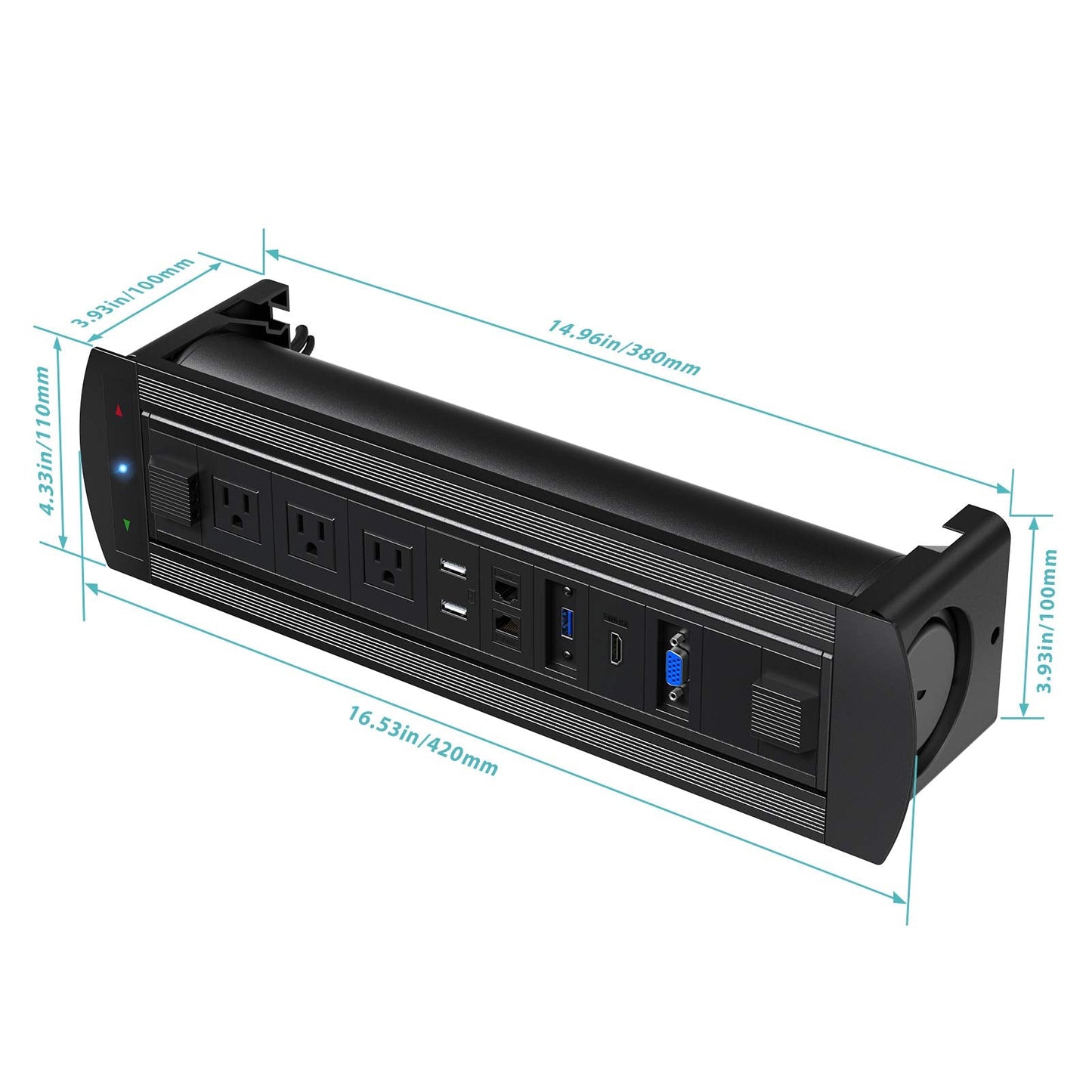 WEBANG Motorized Automatic Recessed Connectivity Box Outlet for Conference Room Table with 3 AC Receptacle, 2 RJ45, 2 USB Charger, 1 USB3.0, 1 HDMI, 1 VGA, Black