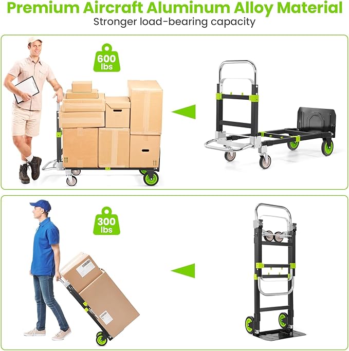 3-in-1 Folding Hand Trucks, 600Lbs Convertible Hand Truck Dolly, Heavy Duty