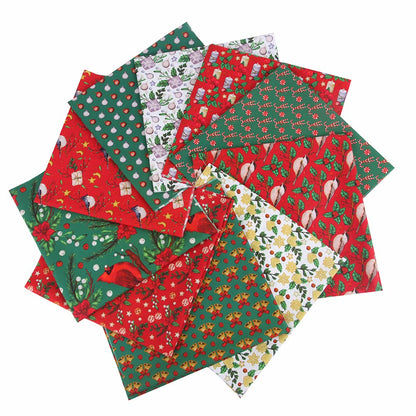 10PCS Christmas Cotton Fabric Bundles - 10" x 10" Printed Pre-Cut Squares for Patchwork Sewing, DIY Crafting & Quilting