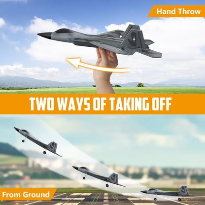 HAWK'S WORK 2 Channel Airplane, F-22 RC Plane Ready to Fly, 2.4 GHz Remote Control Airplane, Glider for Kids & Beginners