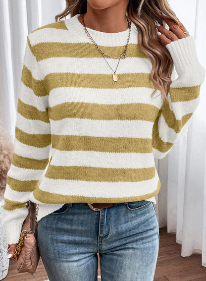 Dokotoo Sweaters for Women 2025 Crewneck Striped Cute Color Block Fall Winter Knitted Pullover Tops