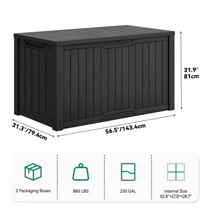 YITAHOME XXL 230 Gallon Large Outdoor Storage Deck Box for Patio Furniture, Outdoor Cushions, Garden Tools and Sports/Pools Equipment, Weather Resistant Resin, Lockable (Black)