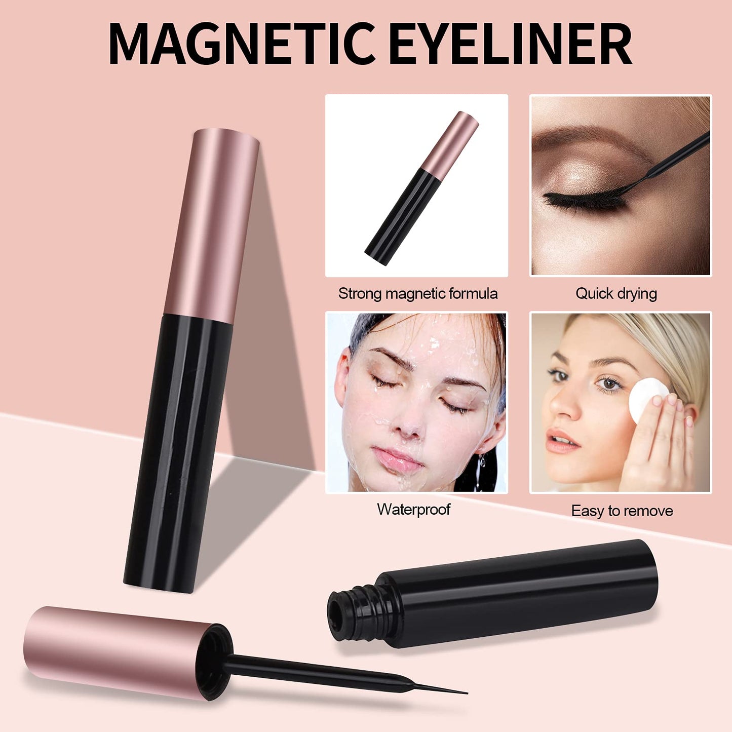 BILEYCHA Upgrade 3D Natural Magnetic Eyelashes,Lightweight Magnetic Eyeliner and Eyelashes Kit, 2 Magnetic Eyeliners- No Glue Needed (10 Pairs)