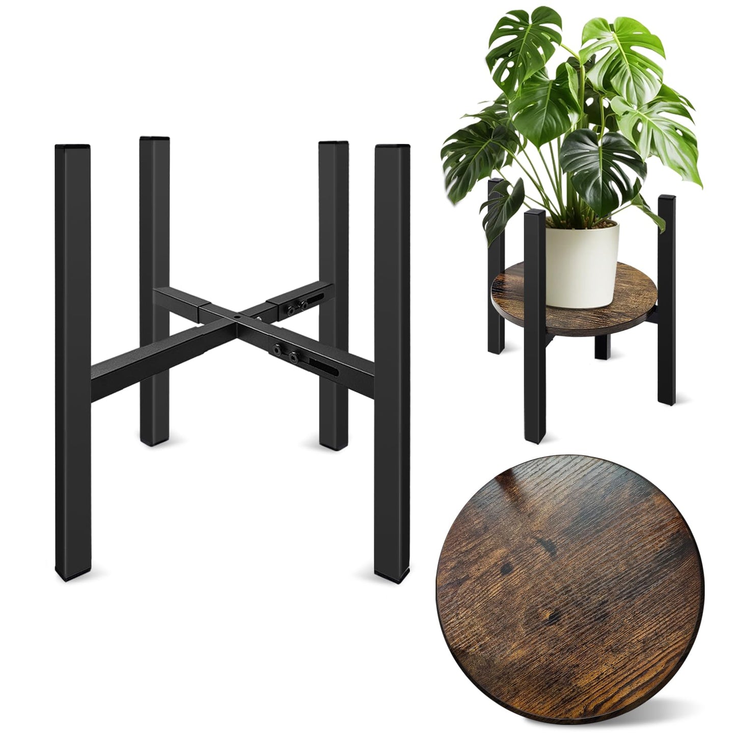 Uniqcovosa Adjustable Plant Stand, Mid Century Modern Indoor Plants Stands - Fits 8 to 13 Inches Pots - Stable Wood Single Small Plant Stool for Living Room