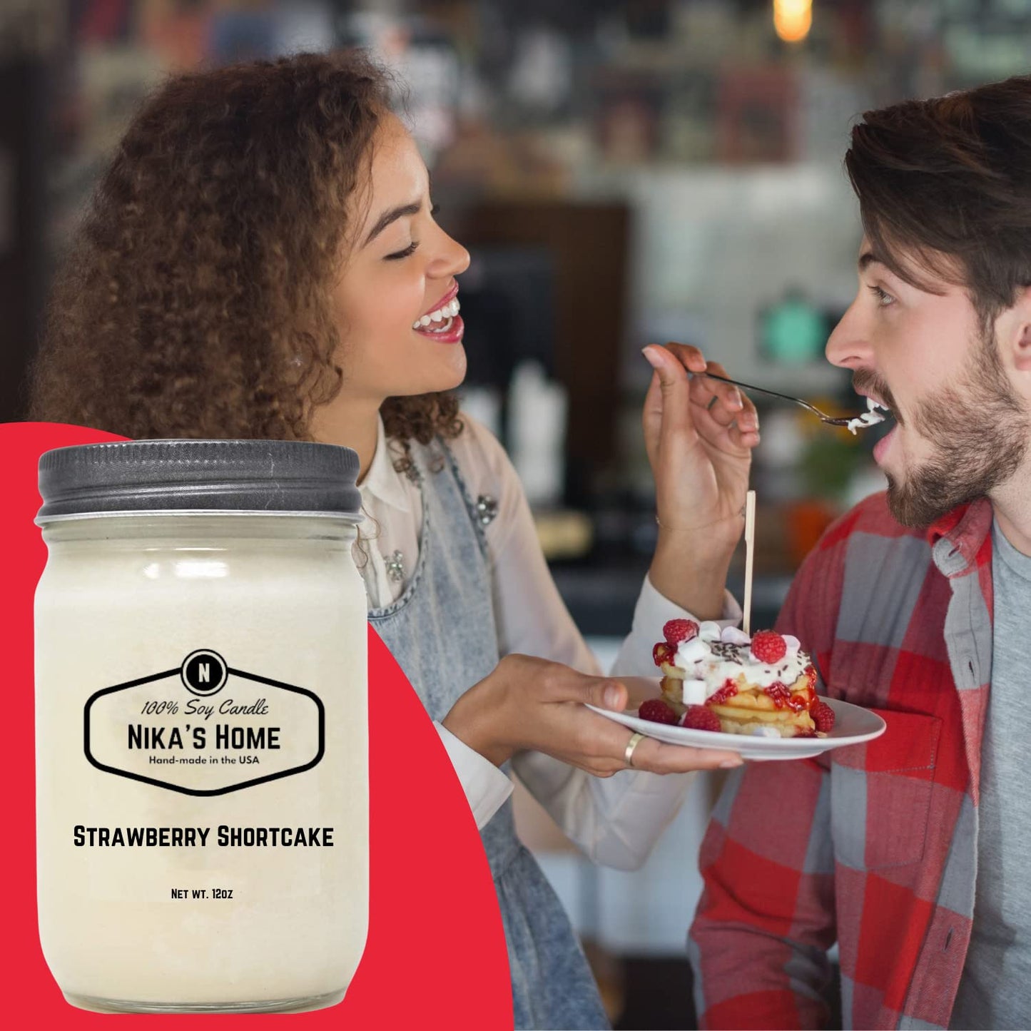 Nika's Home Strawberry Shortcake Soy Candle - 12oz Mason Jar - Non-Toxic - Hand Poured in The USA, Long Burning 50-60 Hours Highly Scented All Natural, Clean Burning