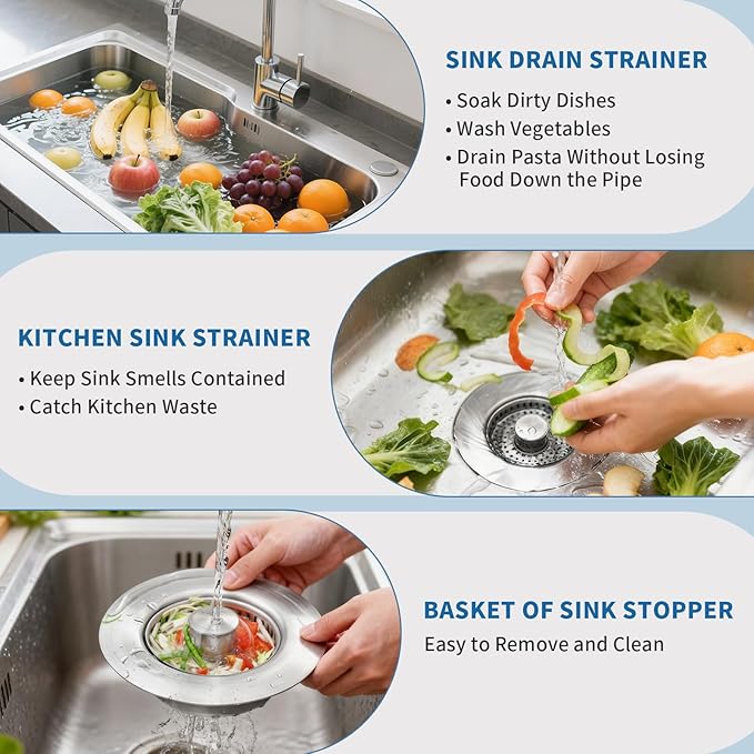 The Ultimate Kitchen Sink Solution: 3-in-1 Drain Strainer & Stopper. 304