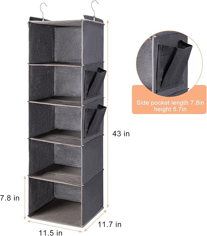 BOOMIBOO Hanging Closet Organize and Shelves，5-Hanging Shelf