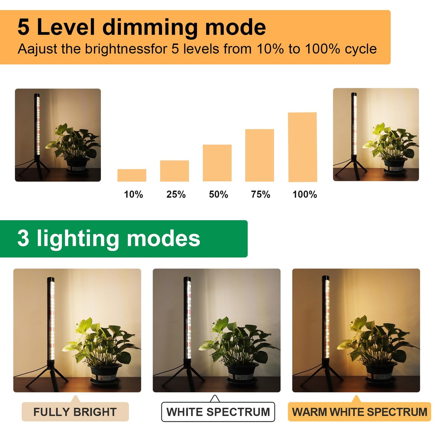Yeenhoopy 2 Pack Grow Lights for Indoor Plants, Height Adjustable with On/Off Switch and Timer, Vertical Plants Grow Light for Indoor Plant Growth and Flowering