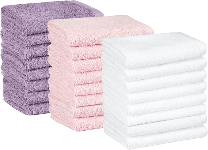 Amazon Basics washcloth for Bathroom, 100% Cotton Extra Absorbent, Fast Drying