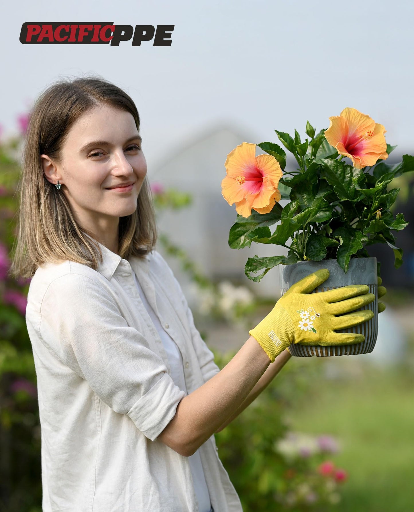 PACIFIC 3 Pairs Gardening Gloves for women, Rubber Coated Garden Gloves, Ladies Yard Work Gloves, Breathable, Purple & Yellow & Red, Medium