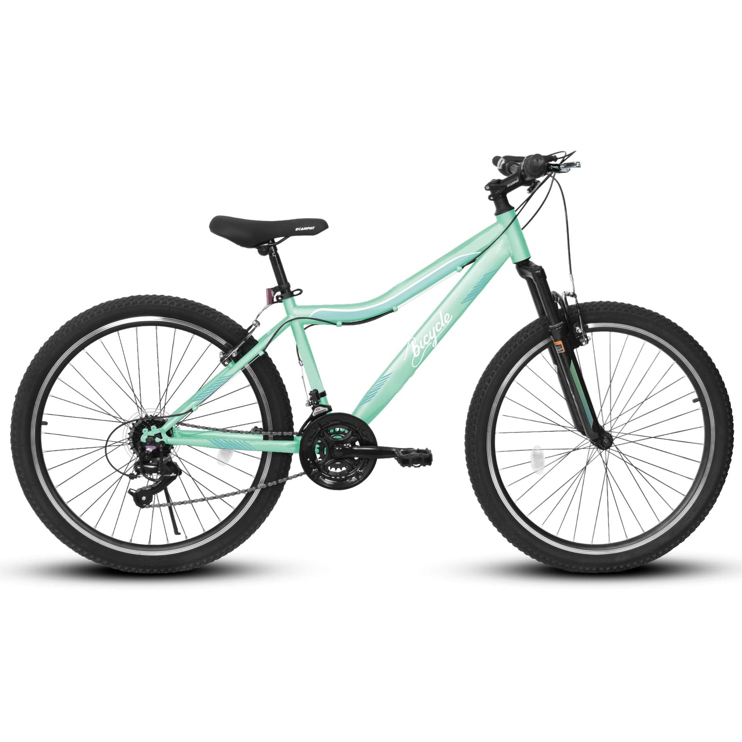 HIWORK Mountain Bike 24 Inch, High Density Carbon Steel Frame Girls Bike with 21-Speed Front Suspension Dual V-Brakes, Bike for Teenagers Girls Womens Bicycle | Light Green
