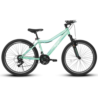 HIWORK Mountain Bike 24 Inch, High Density Carbon Steel Frame Girls Bike with 21-Speed Front Suspension Dual V-Brakes, Bike for Teenagers Girls Womens Bicycle | Light Green