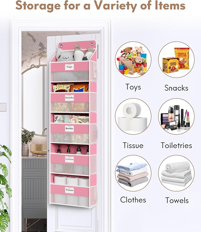 Over The Door Organizer Hanging, 2 Pack 5 Shelf Behind The Doors Storage