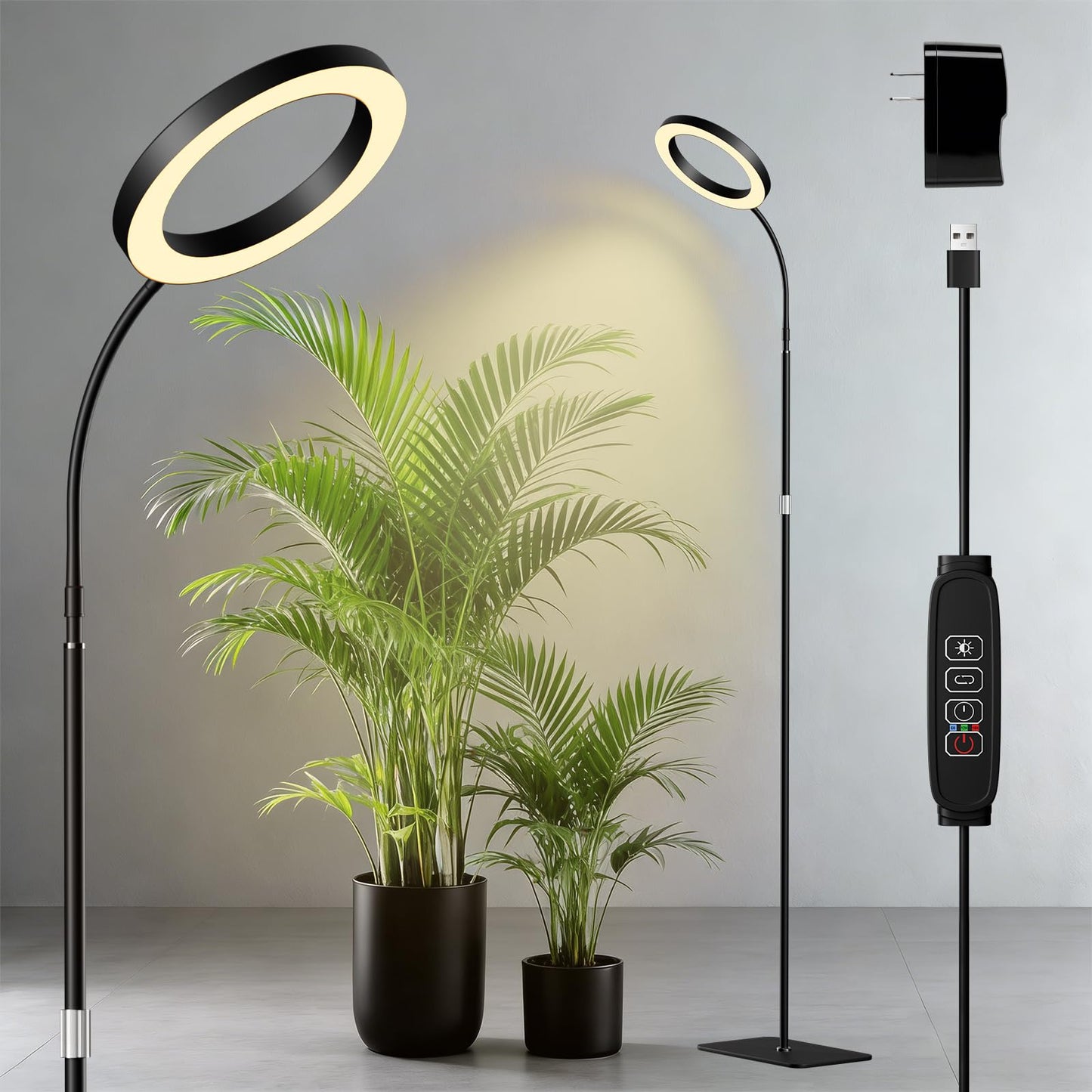 LPMZMBL One Head Grow Lights for Indoor Plant Full Spectrum, Plant Lights for Indoor Growing with 3/9/12 Timer, 5 Dimmable Levels, Height Adjustable 16.5''-68", Strong Base for Large Plants