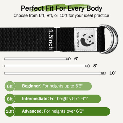 Slim Panda Yoga Strap for Stretching,Cotton Yoga Strap with Adjustable D-Ring Buckle,Non-Elastic Yoga Belt for Pilates,Gym Workouts,Physical Therapy,Improve Flexibility