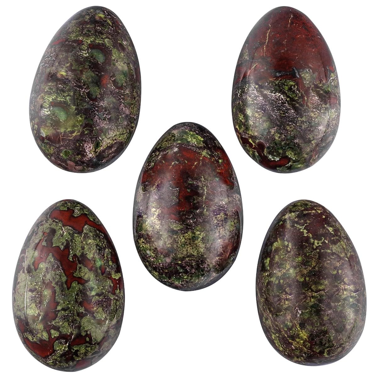 Nupuyai 1.8" Healing Crystal Egg with Round Stone Stand, Polished Decorative Oval Stone Statue for Home Office Tabletop, Dragon Blood Stone