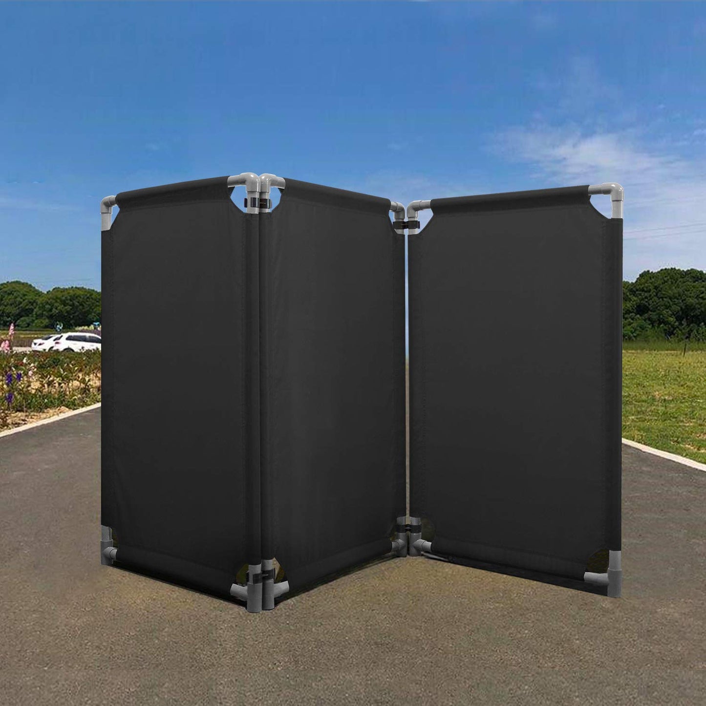 3 Panels Safety Barricade 5.8FT Foldable Security Sign Barrier Gate with Heavy Duty PVC Frame High Visibility Caution Symbol Crowd Control Restricted Area Pedestrian Barricade Traffic Fence Black