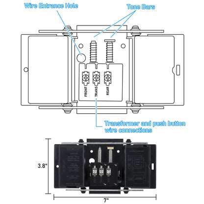 Wired Doorbell Chime, 16V 10VA Front and Rear Door Chime for Home Wall Inside, Compatible with Doorbell Botton and Transformer, Two Loud Sounds