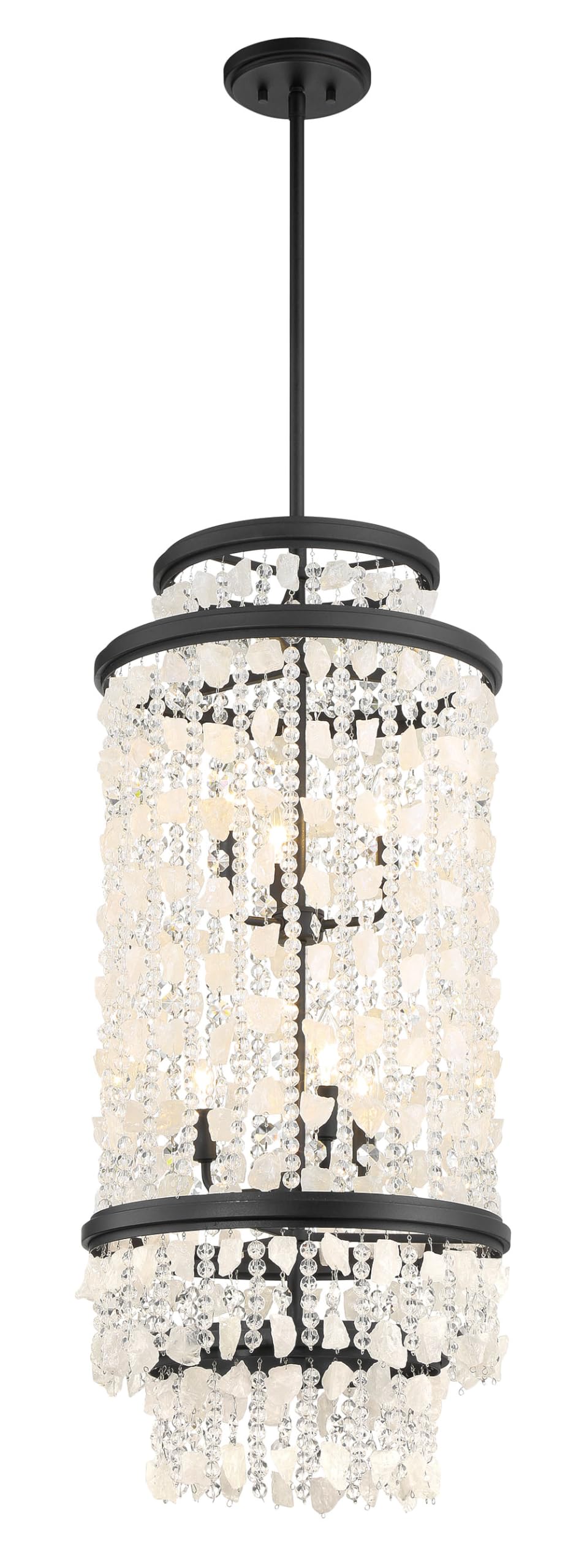 Minka Lavery 6704-66 Shimmering Elegance Quartz Crystalline Foyer Pendant Ceiling Light, 6-Light 360 Total Watts, 37" H x 16" W, Sand Coal