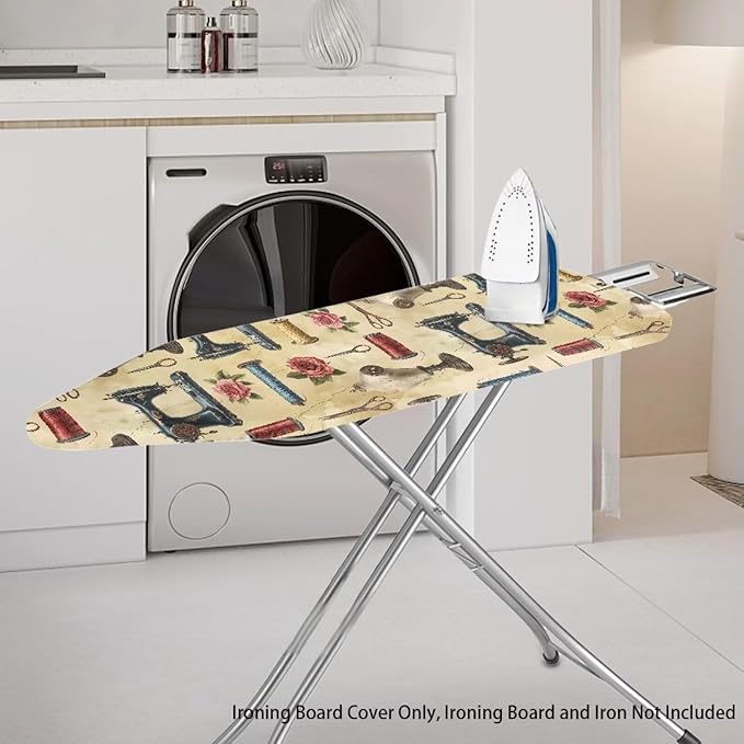 Ironing Board Cover, Standard Size 15x54, Sewing Machine Rose Print, Elastic