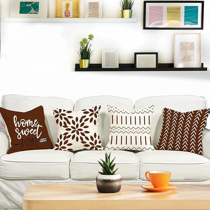 YCOLL Pillow Covers 18x18 Set of 4, Modern Sofa Throw Pillow Cover Decorative