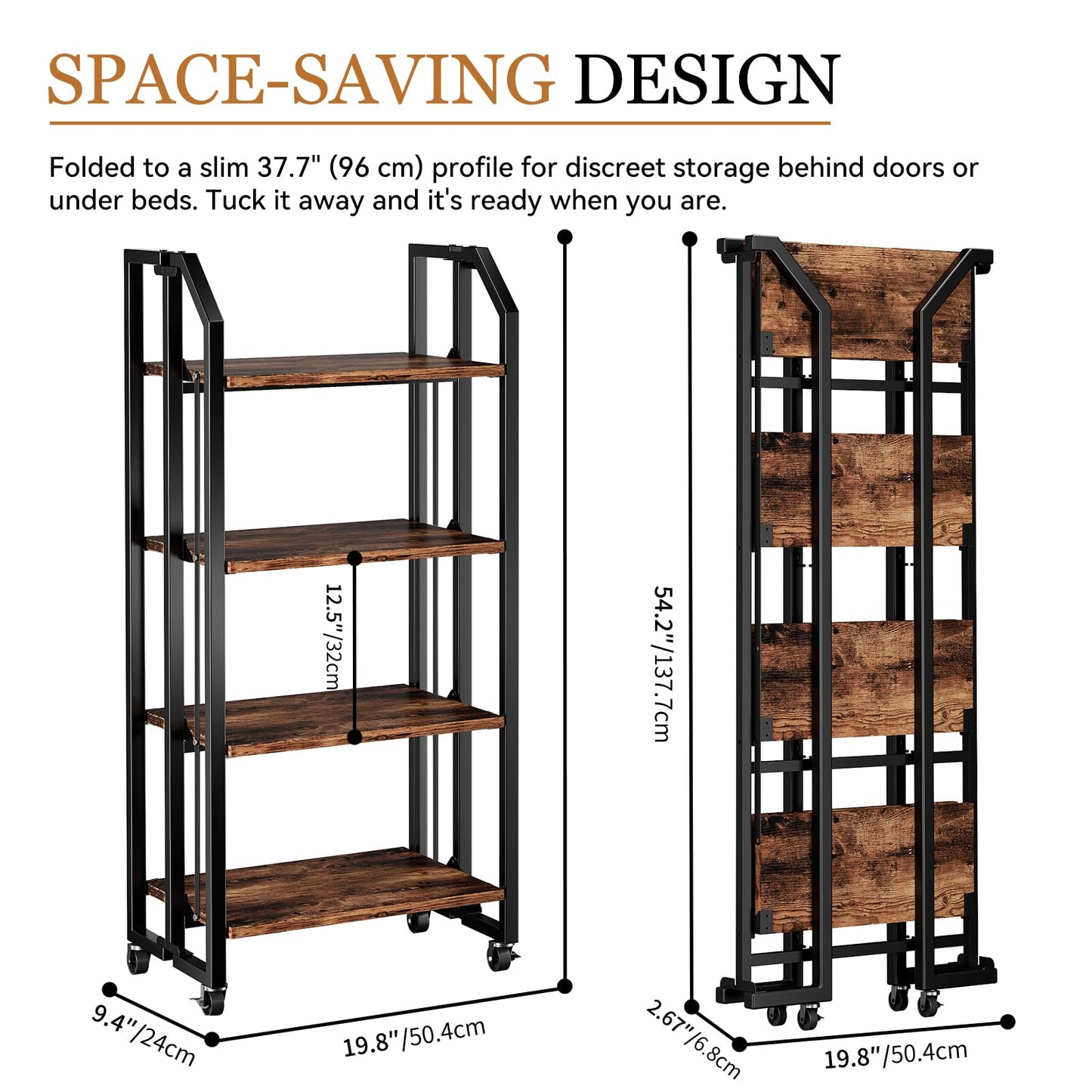 VYRIVA No Assembly Double-Sided Folding Bookshelf for Living Room, 4 Tier Collapsible Book Shelf for Home Office, Portable Bookcase Storage Organizer