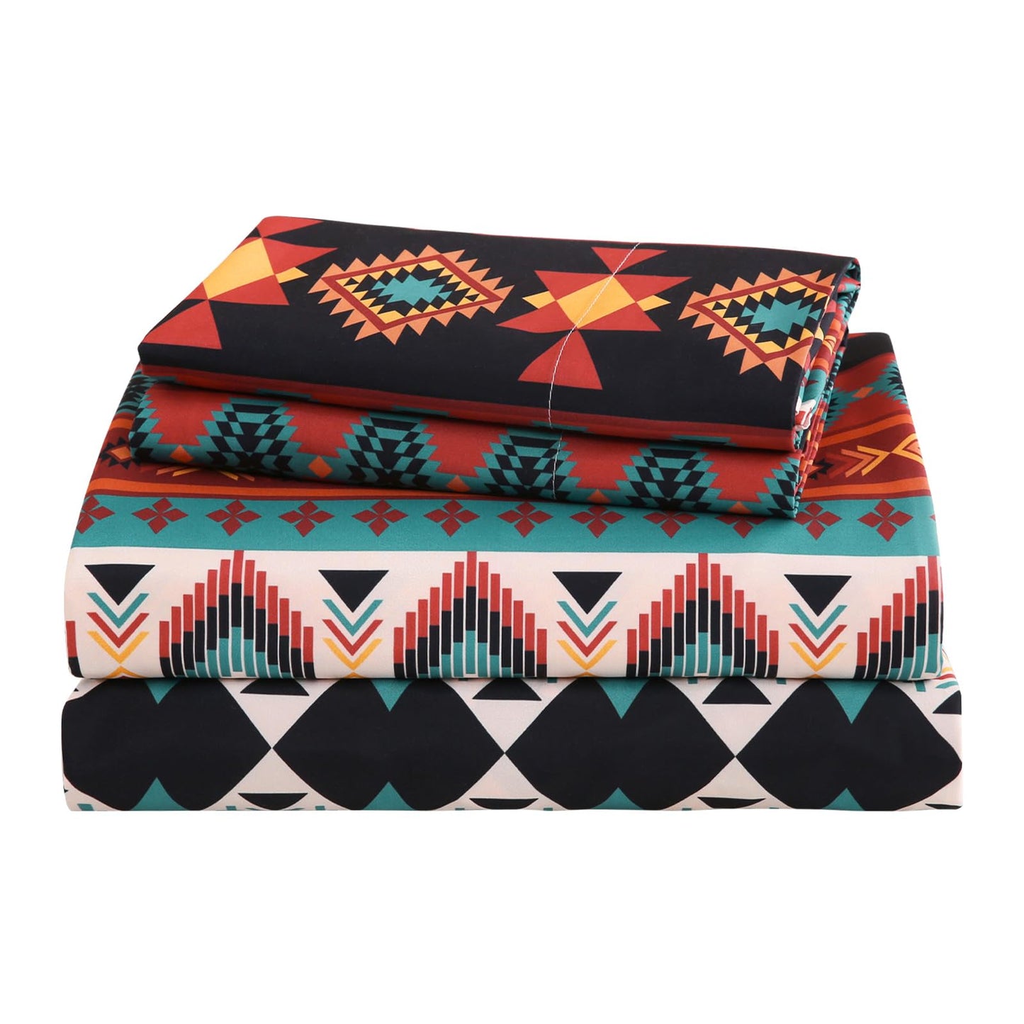 CozySmile 4 Pieces Queen Sheet Set Bohemian, Boho Sheets Soft Microfiber Deep Pocket, Western Sheets Geometric(Queen, Multicolor Tribal)