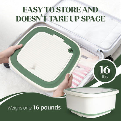 LovHomdecr Portable Washing Machine, 1.8 Cu.Ft Large Capacity Foldable Washer with Spin Basket & 150W Motor, Timer Control for Apartment, RV, Camping & Travel – No Laundry Room Needed (White Green)