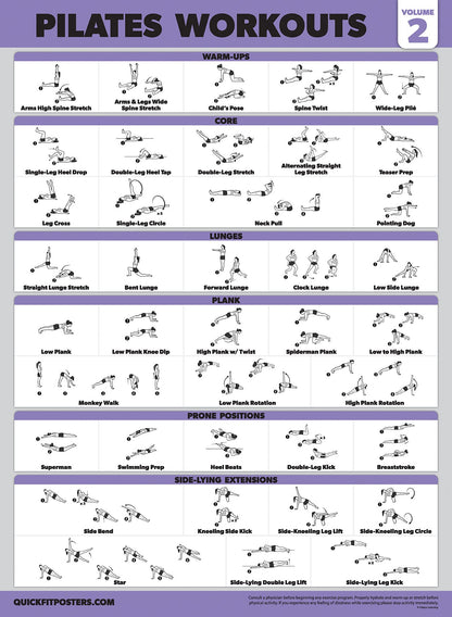 4 Pack - Pilates Workout Volume 1 & 2 + Yoga Poses Volume 1 & 2 - Exercise Poster Set (18 x 24, LAMINATED)