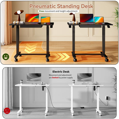 Liftsync Mobile Standing Desk, 35inch Small Rolling Table with Drawer, Height Adjustable Sit Stand Workstation, Black Portable Laptop Cart with Hidden Wheels or Lockable Casters